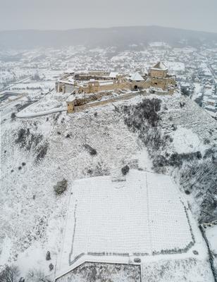 Beautiful panoramaic view of Fortress of Sumeg, Hungary at winter-stock-photo