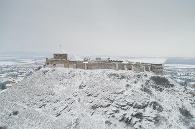 Beautiful panoramaic view of Fortress of Sumeg, Hungary at winter-stock-photo