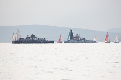 SZANTOD - JULY 18 : Sailing boats compete on 51.th Kekszalag championship at the Lake Balaton on 18 July 2019 in Szantod, Hungary.-stock-photo