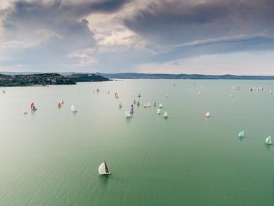 Aerial photo with sailing boats on Lake Balaton-stock-photo