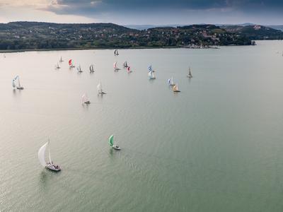 Aerial photo with sailing boats on Lake Balaton-stock-photo