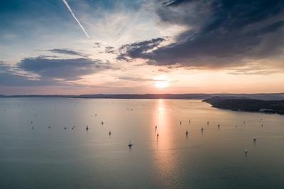 Aerial photo with sailing boats on Lake Balaton-stock-photo