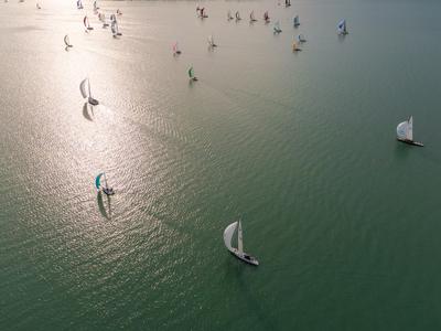 Aerial photo with sailing boats on Lake Balaton-stock-photo