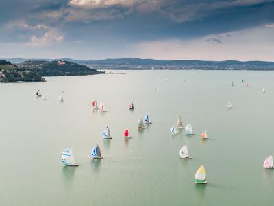 Aerial photo with sailing boats on Lake Balaton-stock-photo