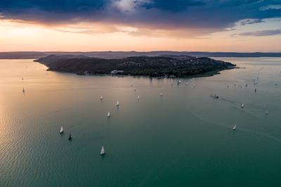 Aerial photo with sailing boats on Lake Balaton-stock-photo