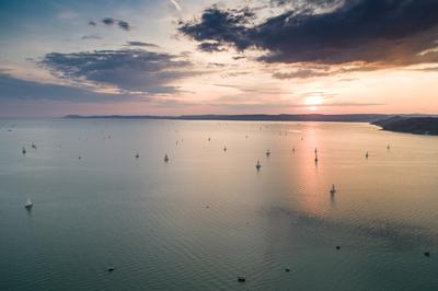 Aerial photo with sailing boats on Lake Balaton-stock-photo