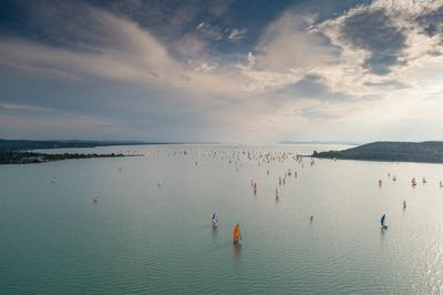 Aerial photo with sailing boats on Lake Balaton-stock-photo