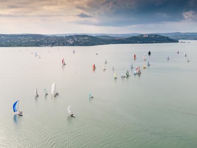 Aerial photo with sailing boats on Lake Balaton-stock-photo