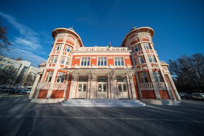 New theatre building in Kaposvar, Hungary, called Csiky Gergely Szinhaz-stock-photo