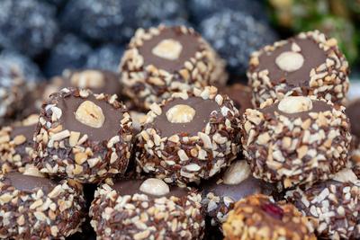 Variety of home made nougat on market-stock-photo