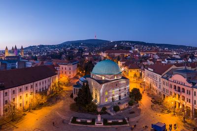 Aerial view of beautiful Pecs with christmas lights-stock-photo