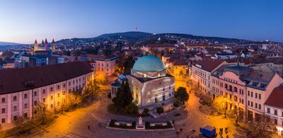 Aerial view of beautiful Pecs with christmas lights-stock-photo