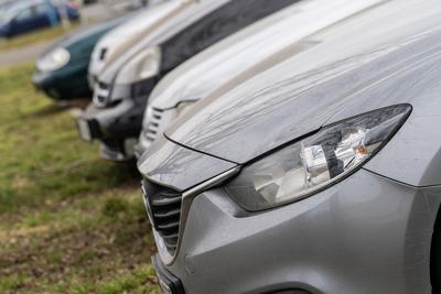 many parking cars in an outdoor garage-stock-photo