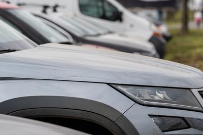 many parking cars in an outdoor garage-stock-photo