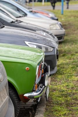 many parking cars in an outdoor garage-stock-photo