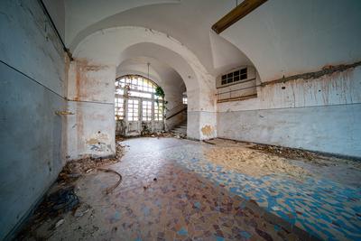 interior of an old abandoned castle-stock-photo