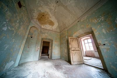 interior of an old abandoned castle-stock-photo