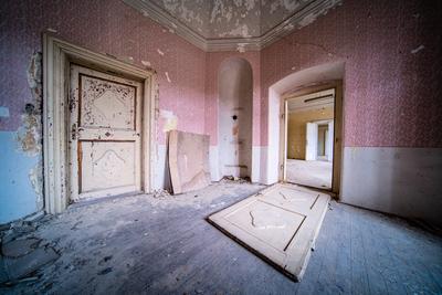 interior of an old abandoned castle-stock-photo