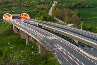 Hungarian M6 highway with tunel at evening-stock-photo