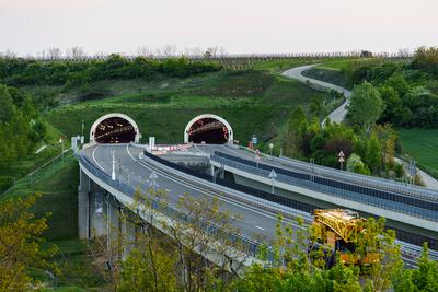 Hungarian M6 highway with tunel at evening-stock-photo