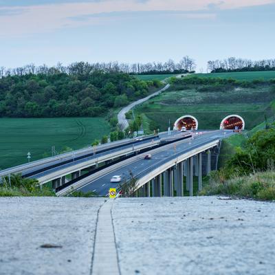 Hungarian M6 highway with tunel at evening-stock-photo