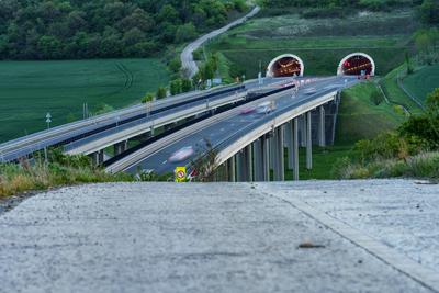 Hungarian M6 highway with tunel at evening-stock-photo