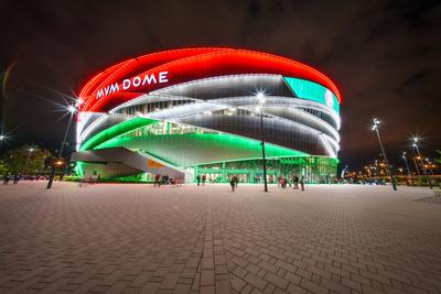 Budapest, Hungary -- May 07, 2024 A view of the monumental MVM Dome sport arena-stock-photo