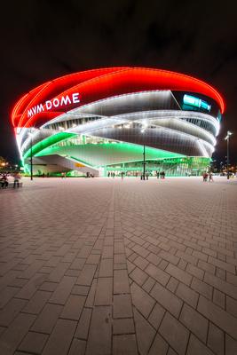 Budapest, Hungary -- May 07, 2024 A view of the monumental MVM Dome sport arena-stock-photo