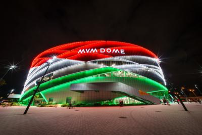 Budapest, Hungary -- May 07, 2024 A view of the monumental MVM Dome sport arena-stock-photo