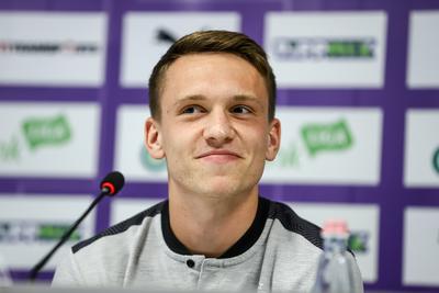 Football Conference League - Press conference before the match against Újpest FC- FC Basel-stock-photo