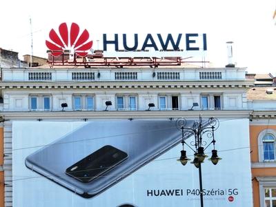 Huawei Fifth Generation device - Advertisement-stock-photo