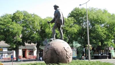 Baja - Jelky András statue traveling the World - Hungary-stock-photo