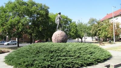 Baja - Jelky András statue traveling the World - Hungary-stock-photo