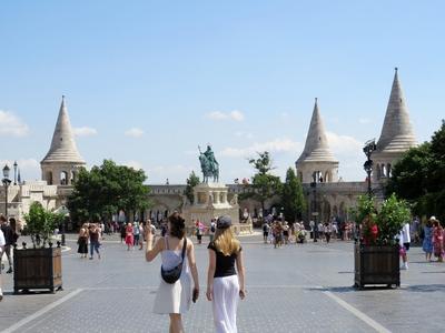 Tourists on the Fisherman's Bastion - Budapest - Hungary-stock-photo