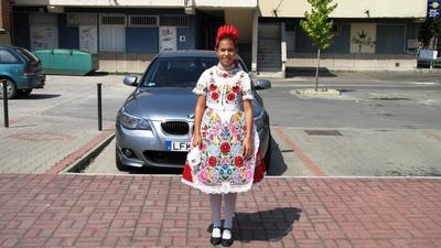 A girl dressed in Kalocsai folk costume - Hungary-stock-photo