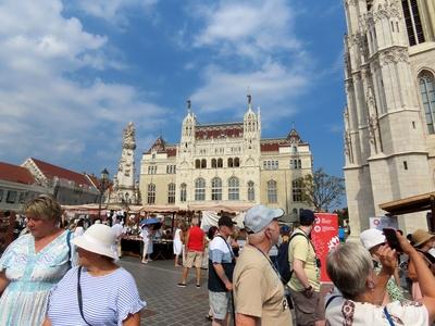 Tourists on Szentáromság tér, Castle Hill in Buda - National Day-stock-photo