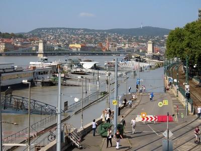 Cyclon Boris - Danube river oveflooded its banks - Budapest-stock-photo