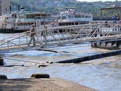 Flooded Danube river - BUdapest - Boris Cyclone - Pier-stock-photo