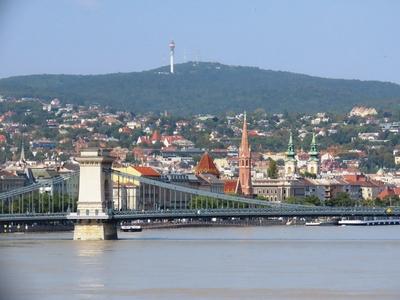 Flooded Danube river - Budapest - Chaine Bridge - Boris Cyclone-stock-photo