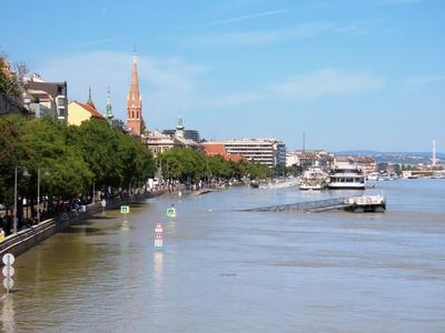 Budapest - Overlowed Danube river - Submerged Buda quay - Boris Cyclone-stock-photo