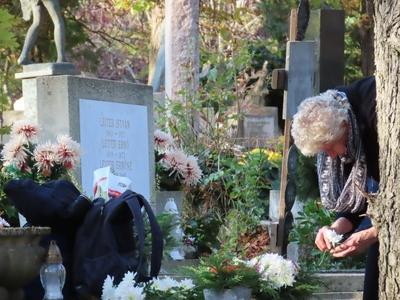 Day of Deads - Cemetery - Budapest - Woman with flower-stock-photo