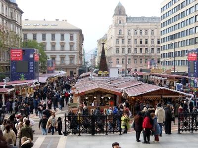 Christmas atmosphere in Szent István Square - Winter fair - Budapest.-stock-photo