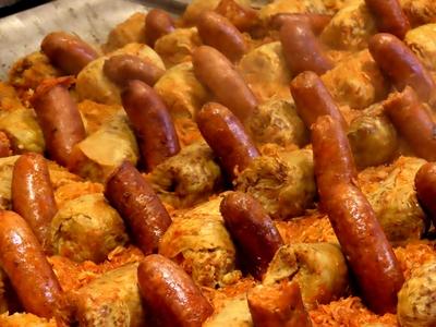 Stuffed cabbage and fried sausage - Budapest-stock-photo