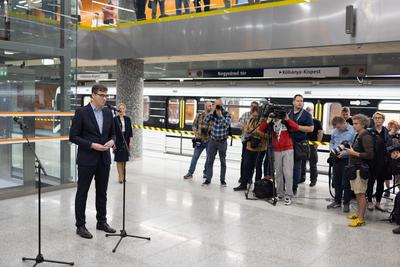 M3 underground line partial restart press conference in Budapest-stock-photo