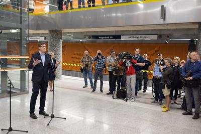 M3 underground line partial restart press conference in Budapest-stock-photo