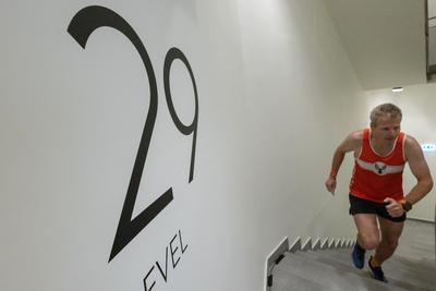 Stair running competition in MOL Campus tower in Budapest-stock-photo