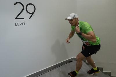 Stair running competition in MOL Campus tower in Budapest-stock-photo