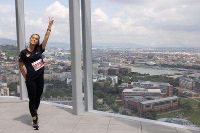 Stair running competition in MOL Campus tower in Budapest-stock-photo