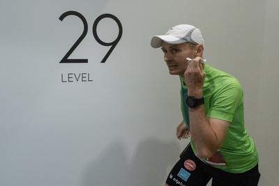 Stair running competition in MOL Campus tower in Budapest-stock-photo