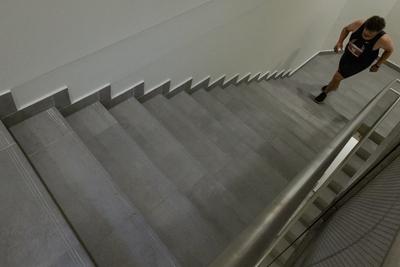 Stair running competition in MOL Campus tower in Budapest-stock-photo